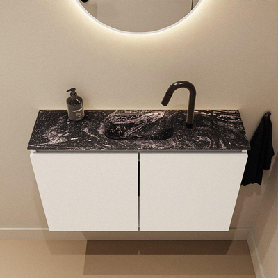 MONDIAZ TURE-DLUX Meuble de toilettes 80 cm Talc. EDEN lavabo Lava position milieu. Avec 1 trou de robinet.