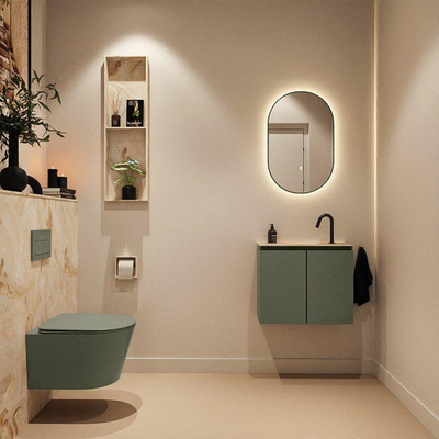 MONDIAZ TURE-DLUX Meuble toilette - 60cm - Army - EDEN - vasque Frappe - position centrale - 1 trou de robinet