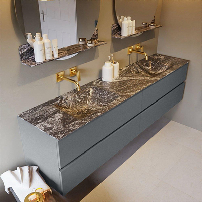 Mondiaz VICA-DLUX ensemble de meuble de salle de bain - 200cm - meuble sous-vasque plata - 4 tiroirs - lavabo encastrée cloud double - sans trous de robinet - version haute de 60cm - lave