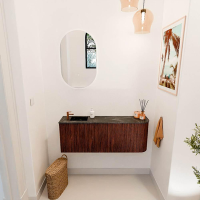 Mondiaz JOYA-DLUX 111.6cm toiletmeubel - ronding rechts kleur Ruby - Wastafel FAYE positie Links 1 kraangat kleur Lava.