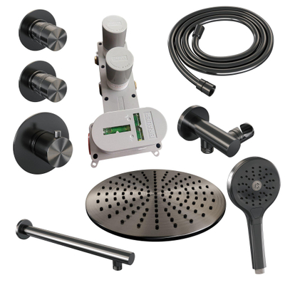 BRAUER Gunmetal Edition inbouw regendoucheset – Ø30 cm hoofddouche – 40 cm rechte wandarm – ronde handdouche