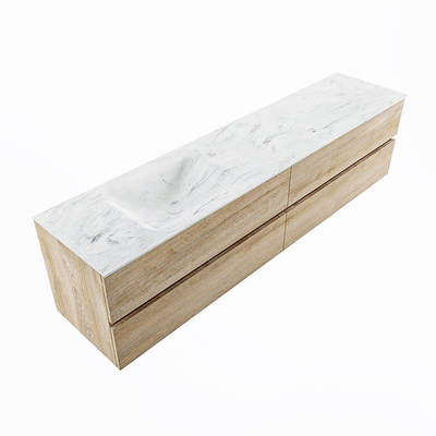 MONDIAZ VICA-DLUX Badkamermeubelset - 200cm - onderkast washed oak - 4 lades - inbouw wastafel cloud links - 1 kraangat - 60cm hoge versie - opalo