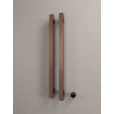 Hotbath &MORE Handdoekradiator - 38x115cm - vierkant - 2 stangen - verticaal - met schakelaar - PVD - geborsteld koper
