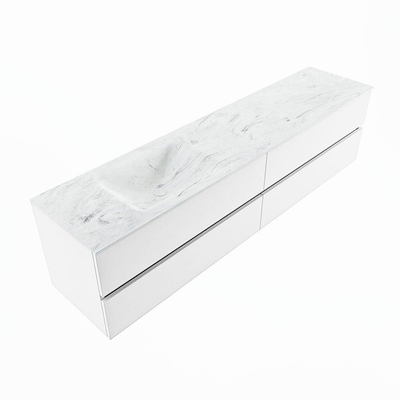 Mondiaz VICA-DLUX ensemble de meuble de salle de bain - 200cm - meuble sous-vasque talc - 4 tiroirs - lavabo encastré cloud gauche - sans trous de robinet - version haute de 60cm - opalo