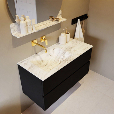 Mondiaz VICA-DLUX Ensemble de meuble de salle de bain - 100cm - meuble sous-vasque urban - 2 tiroirs - lavabo encastré cloud gauche - sans trous de robinet - version haute de 60cm - glace