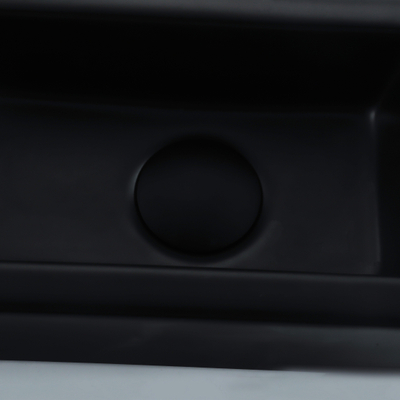 QeramiQ Fuente Ensemble lave-mains - 37.5x18.5x9cm - céramique - trou de robinet à gauche - robinet lave-mains blanc mat - clapet de vidage - siphon abaissé - noir mat