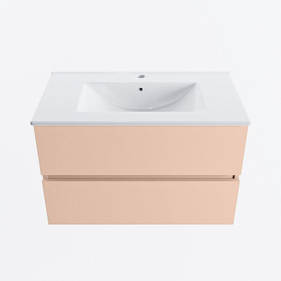 MONDIAZ VICA Badkamermeubelset - 80cm - onderkast rosee- 2 lades - wastafel denia midden - 1 kraangat - 60cm hoge versie - wit glans