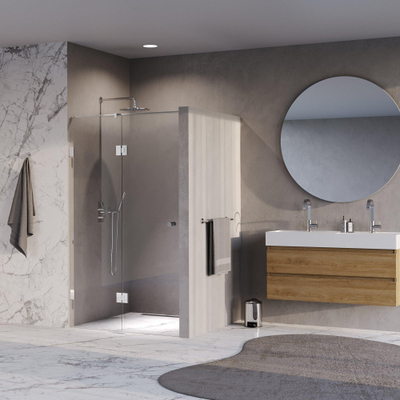 BRAUER Void Carving Nisdeur - 2-delig - 110x200cm - 60cm draaideur aan glas - glascoating - omkeerbaar - helder glas - Chroom