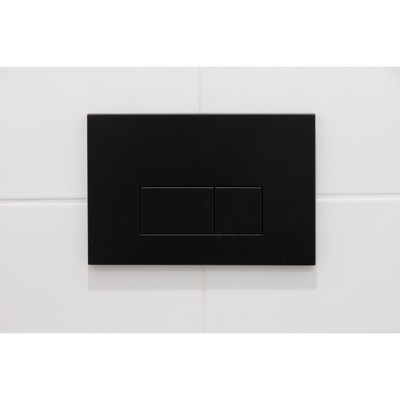 Pack WC QeramiQ Dely Swirl Compact - réservoir encastrable Geberit UP320 - avec bâti-support Burda - abattant slim - plaque de commande en métal noir mat - boutons rectangulaires - blanc mat