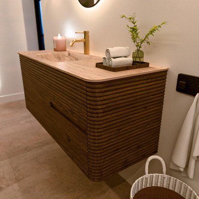 Mondiaz CIRO-DLUX Meuble de salle de bains - 120x45x50cm - Plan vasque Solid surface Arena - 1 vasque à gauche - 1 trou de robinet - 2 tiroirs - Dusk