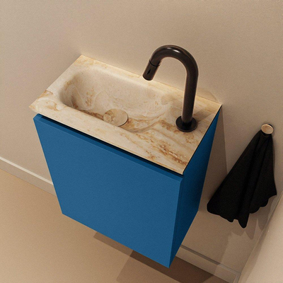 MONDIAZ TURE-DLUX meuble de toilettes 40 cm Jeans. EDEN lavabo Frappe position à gauche. Avec 1 trou de robinet.