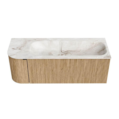 MONDIAZ KURVE-DLUX 125cm badmeubel met module 25 L kleur Oak met 1 lade en 1 deur. Wastafel BIG MEDIUM rechts zonder kraangat kleur Frappe.