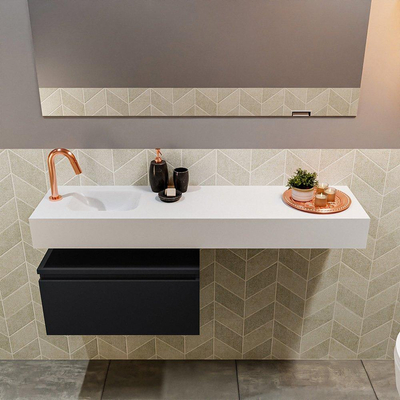 MONDIAZ ANDOR Toiletmeubel - 120x30x30cm - 1 kraangat - 1 lades - urban mat - wasbak links - Solid surface - Wit