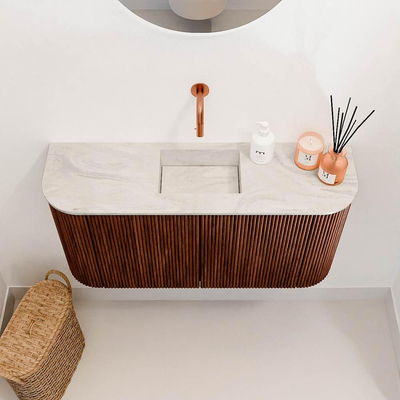 Mondiaz JOYA-DLUX 83.2cm toiletmeubel - ronding links en rechts kleur Ruby - Wastafel FAYE positie Midden Zonder kraangat kleur Ostra.