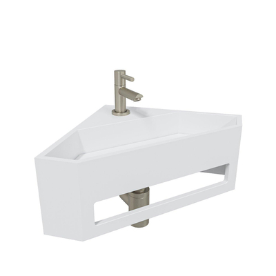 Wiesbaden Julia fontaine d'angle solid surface 35x35x16cm mat blanc incl. robinet de fontaine Amador acier brossé