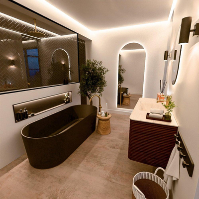 Mondiaz CIRO-DLUX Badkamermeubelset - 120x45x50cm - Solid surface wastafel Meli - 1 wasbak Midden - 1 kraangat - 2 lades - Ruby