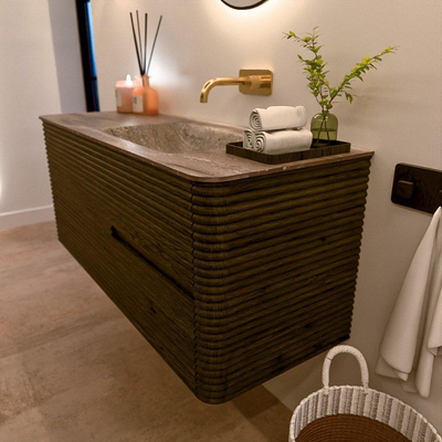 Mondiaz CIRO-DLUX Meuble de salle de bains - 120x45x50cm - lavabo solid surface Oza - 1 vasque à droite - sans trous de robinetterie - 2 tiroirs - Shadow