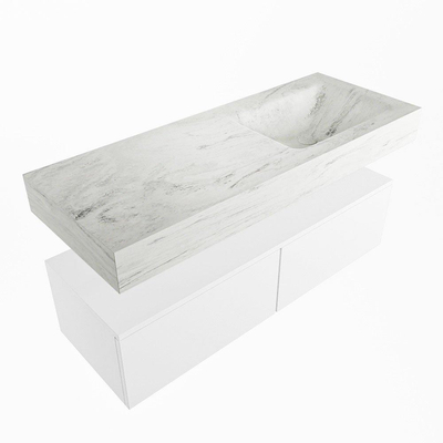 Mondiaz ALAN-DLUX Ensemble de meuble - 120cm - meuble Talc mat - 2 tiroirs - Lavabo Cloud Opalo suspendu - vasque Droite - 1 trou de robinet