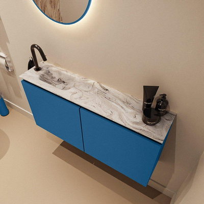 MONDIAZ TURE-DLUX 100cm toiletmeubel Jeans. EDEN wastafel Glace positie links. Met 1 kraangat.
