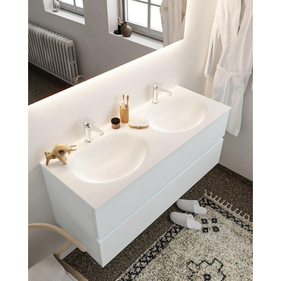 Mondiaz VICA ensemble de meuble de salle de bain - 120cm - meuble sous-vasque argile - 2 tiroirs - lavabo lune double - 2 trous de robinet - miroir LED - version XL 60cm de haut