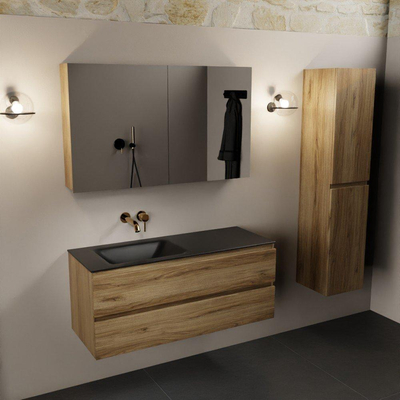 Mondiaz AIVY Ensemble de meuble - 120x45x50cm - 0 trous de robinet - 1 vasque Urban Solid surface - Gauche - 2 tiroirs - avec miroir - Melamine Chai