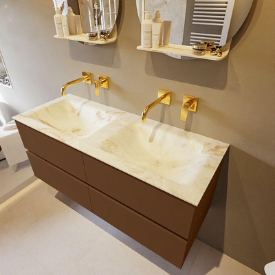 Mondiaz VICA-DLUX Ensemble de meuble de salle de bain - 120cm - meuble sous-vasque repos - 4 tiroirs - lavabo encastrée cloud double - sans trous de robinet - version haute de 60cm - frape