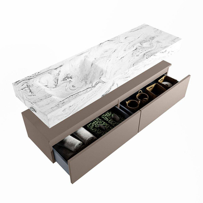 Mondiaz ALAN-DLUX Ensemble de meuble - 150cm - meuble Smoke mat - 2 tiroirs - Lavabo Cloud Glace suspendu - vasque Gauche - 1 trou de robinet