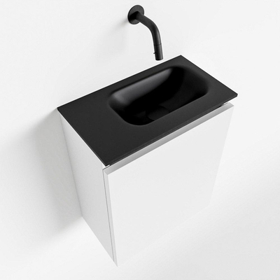 MONDIAZ TURE Toiletmeubel 40x23x50cm met 0 kraangaten 1 deuren talc mat Wastafel Eden rechts Solid Surface Zwart