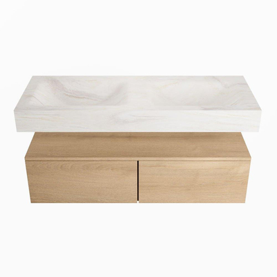 MONDIAZ ALAN - DLUX Badkamermeubelset - 120cm - onderkast - Washed Oak - 2 lades - vrijhangende wastafel - 2 wasbakken - 0 kraangaten - Ostra