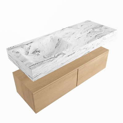 Mondiaz ALAN-DLUX Ensemble de meuble - 120cm - meuble Washed Oak mat - 2 tiroirs - Lavabo Cloud Glace suspendu - vasque Gauche - 0 trous de robinet