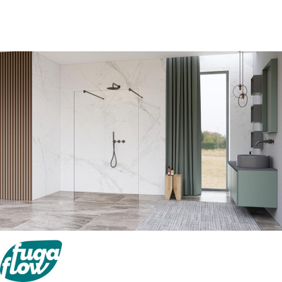 FugaFlow Eccelente Vetro Vrijstaande inloopdouche badkamer - 160x200cm - Helder - antikalk - 8mm veiligheidsglas - met wandarmen - Gunmetal -