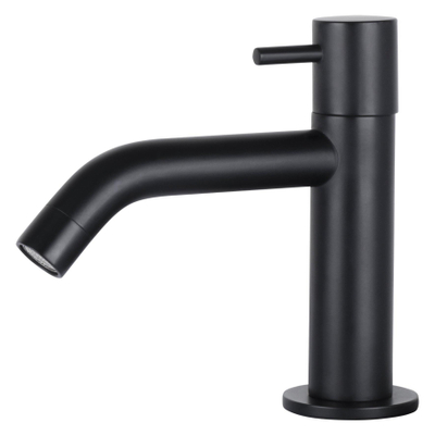 Differnz Solid kit lave-mains - 36x18.5x9cm - Rectangulaire - 1 trou de robinet - Robinet noir mat courbé - Solid Surface blanche