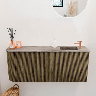 Mondiaz JOYA-DLUX 101.6cm meuble de toilette - arrondi gauche couleur Dusk - Vasque FAYE position Droite 1 trou de robinet couleur Oza.