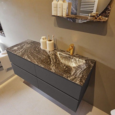 Mondiaz VICA-DLUX ensemble de meuble de salle de bain - 120cm - meuble sous-vasque gris foncé - 4 tiroirs - lavabo encastré cloud droite - 1 trou de robinet - version haute de 60cm - lave