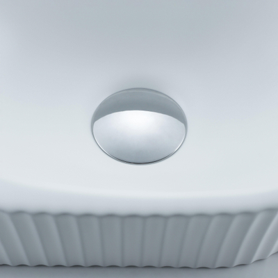 QeramiQ Fuente Ensemble de Lavabo - 40x21.5x12cm - gauche - strié - demi-rond - 1 trou de robinet - céramique - ensemble de robinet chrome - bouchon de vidange - siphon réduit - blanc mat