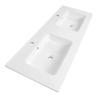Saniclass Pisa Lavabo pour meuble 121cm 2 lavabos 2 trous pour robinetterie céramique