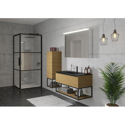 Riho Grid Cabine de douche carrée 100x100cm 1 porte pivotante profilé noir mat et verre clair