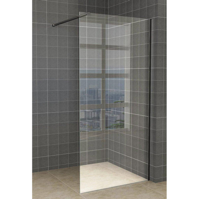 Douche à l'italienne Wiesbaden Slim 140x200cm avec verre clair de 8mm avec profil noir et barre de renfort