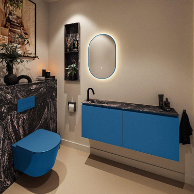 MONDIAZ TURE-DLUX Meuble toilette - 120cm - Jeans - EDEN - vasque Lava - position gauche - 1 trou de robinet