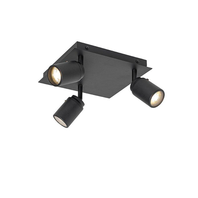 QAZQA Ducha plafonnier de salle de bains - 23x23cm - 3 spots - IP44 - carré - noir mat
