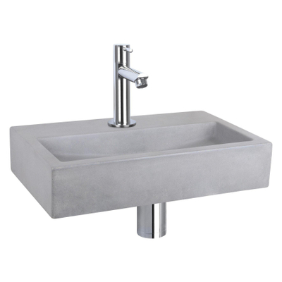 Differnz Flat Fonteinset 38x24x8cm 1 kraangat recht chrome kraan met sifon en afvoerplug fontein Rechthoek Beton Licht grijs