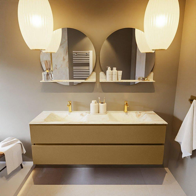 Mondiaz VICA-DLUX Ensemble de meuble de salle de bain - 150cm - meuble sous-vasque oro - 2 tiroirs - lavabo encastré cloud double - 2 trous de robinet - version haute de 60cm - frape