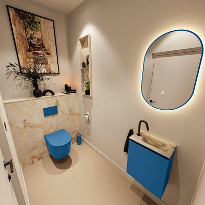 MONDIAZ TURE-DLUX Meuble toilette - 40cm - Jeans - EDEN - vasque Frappe - position droite - 1 trou de robinet
