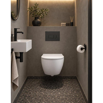 QeramiQ Dely Swirl Compact Ensemble WC - réservoir encastré QeramiQ flush - abattant fin - plaque de commande en plastique anthracite mat - boutons rectangulaires - blanc mat