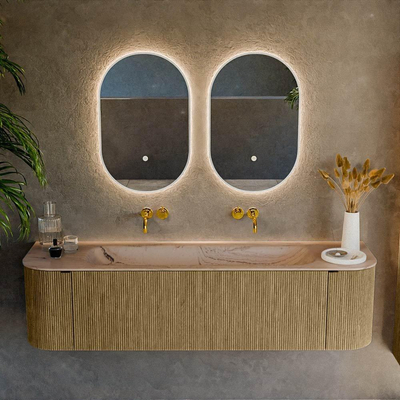 MONDIAZ KURVE-DLUX 170cm meuble de salle de bains arrondi Gauche + Droite couleur Dusk avec 1 tiroir et 2 portes. Vasque BIG LARGE Centre sans trou de robinet Arena.