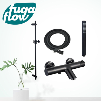 FugaFlow Eccelente Sobrado Badkamer badkraan met glijstangset met staafhanddouche, gladde doucheslang zwart mat - Black Friday -