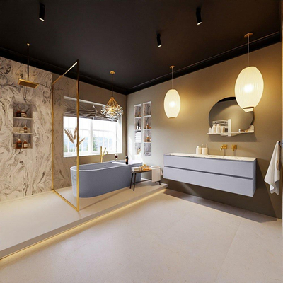 MONDIAZ VICA-DLUX Ensemble meuble de salle de bains - 150cm - sous-meuble cale - 2 tiroirs - lavabo encastré cloud à droite - sans trous de robinet - version hauteur 60cm - glace