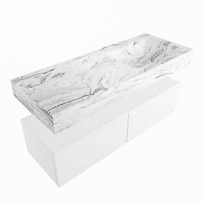 Mondiaz ALAN-DLUX Ensemble de meuble - 120cm - meuble Talc mat - 2 tiroirs - Lavabo Cloud Glace suspendu - vasque Droite - 1 trou de robinet