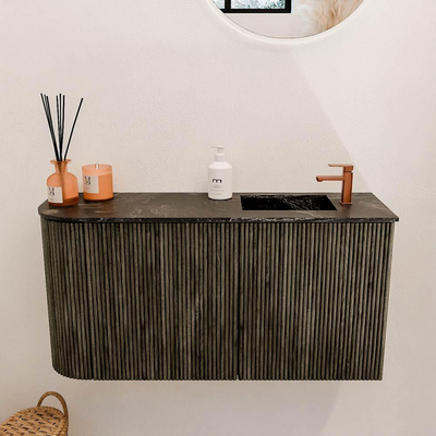 Mondiaz JOYA-DLUX 81.6cm toiletmeubel - ronding links kleur Shadow - Wastafel FAYE positie Rechts 1 kraangat kleur Lava.