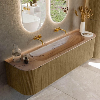 MONDIAZ KURVE-DLUX 170cm meuble de salle de bains arrondi Gauche + Droite couleur Dusk avec 1 tiroir et 2 portes. Vasque BIG LARGE Centre sans trou de robinet Arena.